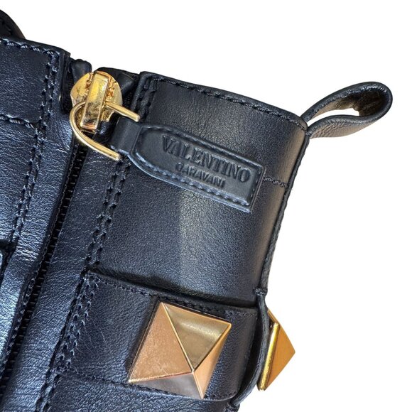 Valentino Garavani Roman Stud Black Ankle Lug Sole Combat Boots Size EU 37.5 - Picture 10 of 14